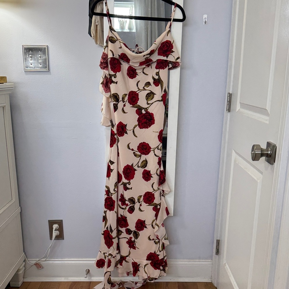 ASOS Cream Maxi Dress with Red Rose Print